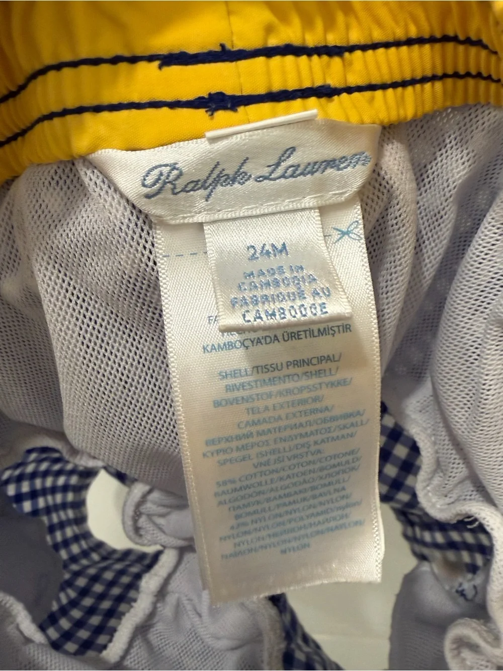 Blue & White Gingham Ralph Lauren Bathingsuit, Boys Shorts